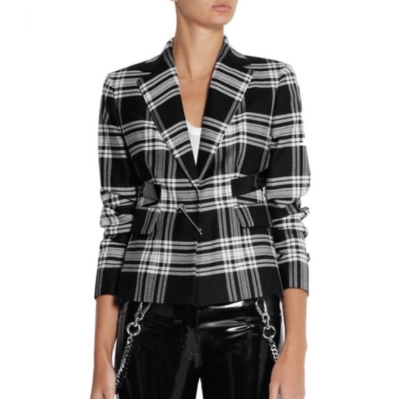 Versace Jackets & Blazers - VERSACE Plaid Patent Leather Trim Wool Blazer